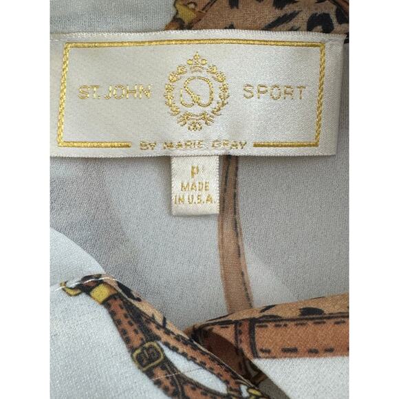 St John Sport Semi Sheer Animal Print Collared Button Front Blouse P - Picture 7 of 10